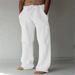 Męskie spodnie męskie spodnie Solidne Summer Summer Pełna długość miękkie lniane spodnie do codziennego zużycia Pieszeń śródbłonka Spodnie Streetwear Umor 230410