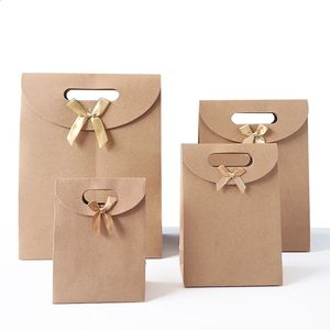 Envoltório de presente 10 pcs Flip Top Bow Kraft Papel Saco de Presente Japonês Saco de Papel com Fecho Sacola Presente Roupas Sacos de Compras 231109