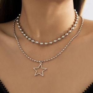 Chains Star Pendant Necklace Pentagram Beads Choker Fashion Layered Jewelry Sweet Cool Clavicle Chain