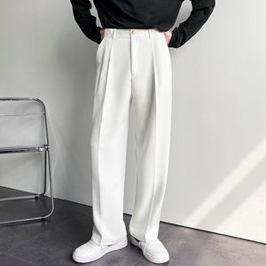 Herrbyxor Privathinker White Solid Wide Leg Suit Casual 2023 modemärke manliga byxor på baggy koreanska stilkläder 230410