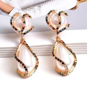 Kolczyki Dangle Hurtowe kolorowy krineknowy dhinestone Big Pearl Drop Fine Jewelry Akcesoria dla kobiet trend mody Pendientes Bijoux