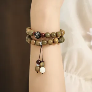 Strand Green Sandalwood Buddha Beads Hand String Bodhi Lotus Double Bracelet Agarwood Women Men Lovers Jewelry Gift Girl