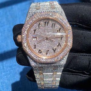 Zegarek arabski Diamond Wysokiej jakości wersje V2 lodowe zegarek automatyczny 41 mm srebrny różowy złoto dwuosobowy wodoodporny 904L Stainle306n