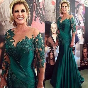 Aso Ebi 2023 Dark Green Mother of Bride Dresses Mermaid Scoop Lace Crystal Pleat Plus Size Ladies Suits for Weddings Mother Off the Groom Dresses