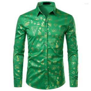 Men's Casual Shirts Green Christmas Party Shirt Men Chemise 2023 Funny Xmas Gift Printed Mens Dress Long Sleeve Button Down Top Blouses XL