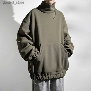 Men's Hoodies Sweatshirts Hoodies Men Clothing Baggy Fashion Side Zippers Streetwear Kpop Stand Collar All-match INS Baggy Teens dents Sweatshirt Q231110