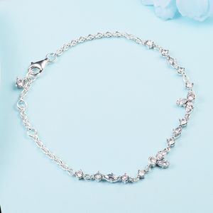 925 Sterling Silver Sparkling Herbarium Cluster Chain Armband Passar för europeiska Pandora -armband Charms och pärlor