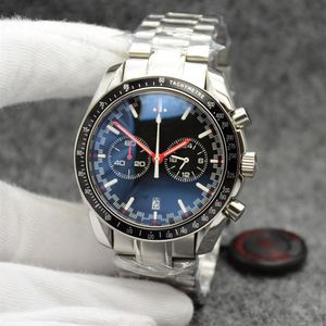 Высококачественные мужские часы с кварцевым хронографом 44 мм, браслет из нержавеющей стали с красными стрелками, фиксированный безель с верхним кольцом, показывающий тахометр 267B