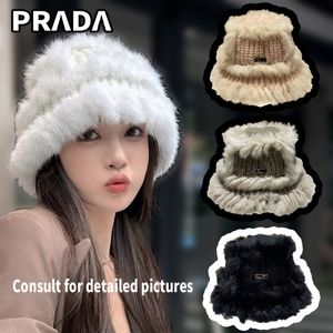 قبعة Prade Luxury Cashmere Fisherman للنساء - خريف/فصل الشتاء سميك وحيوانات حافة كبيرة مبطن