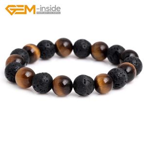 Strand 8/10mm Natural Yellow/Blue/Red Tiger's Eye Black Lava Rock Gem Stone Bead Elastic Armband Jewelry for Women Gift Wholesale Beaded