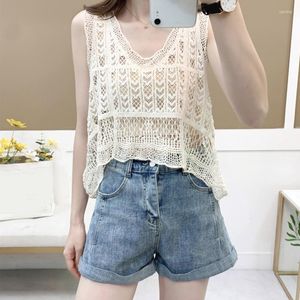 Women's Tanks Womens Fashion Knit Crochet Striped V-Neck Vest Loose Casual Sleeveless Tank Top Boho Flowy Hem Beach Pullover Shirts