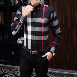 designer Mens Dress Shirt casual Slim Silk T-shirt Long sleeve Casual business clothing plaid men asian szie xxl xxxl236T