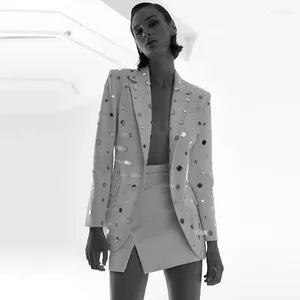 Women's Suits Est 2023 Designer Jacket Slim Fitting Single Button Mirror Beaded Blazers White Long Sleeve Fashion Female Coat Tops