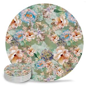 Bord mattor antika blommor blad keramiska daler absorberande bordsartiklar matta hem kaffemat dekoration placemat gåva