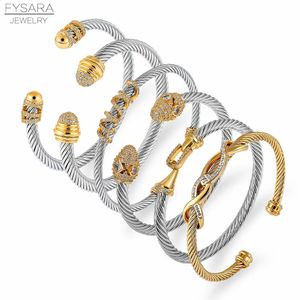 Bracelets de charme fysara luxo empilhável corda de pulsação para mulheres casamento completo zircão cúbico Crystal CZ Dubai Silver Color Party Bracelete 231109