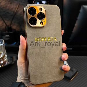 Cell Phone Cases Personalised Customized Name Initials Case For iPhone 15 14 13 12 11 Pro Max 14 Plating Leather Aluminum Metal Lens Cover 15 Pro J231110