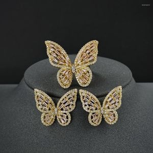 Necklace Earrings Set 2pcs Pack 2023 Luxury Butterfly Gold Color Bride Dubai Wedding For Women Lady Anniversary Gift Jewelry Bulk Sell J7587
