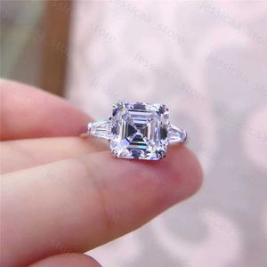 Anéis de banda originais 925 prata anel quadrado asscher corte simulado diamante casamento noivado cocktail mulheres topázio anéis dedo fino