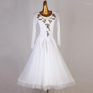 ステージウェアボールルームコンペティションドレスレディーズホワイトスカート女性高品質のタンゴワルツダンスドレス