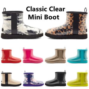 Klassiska Clear Mini Boots Designer Winter Snow Booties Top High Quality Patent Womens Womens Fur Furry Girls Satin Boot Ankle Men Booties Snows Half Knee Short 35-40