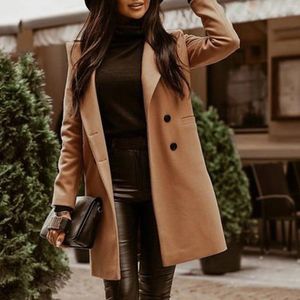 Women's Jackets Mid-Length Button Woolen Coat Ladies Fashion Solid Color Lapel Jacket Temperament Women 2023 Casual Overcoat