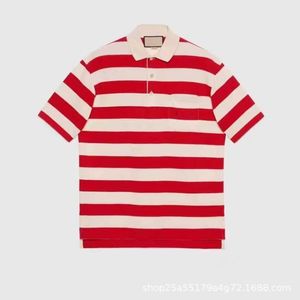 Designer new women t shirt Correct High Version Red Apricot Stripe Sleeve Polo Shirt