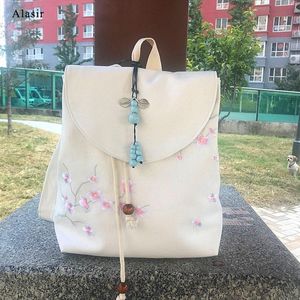 Borse da esterno Alasir Ricamo Stile cinese vintage Letterario Casual Tela Fiori Borsa da scuola antica Zaino da donna