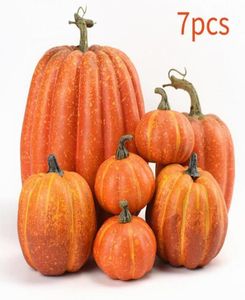 7pcs Festival Party Fall Home Decoration Garden Artificial Pumpkin DIY Model Vegetable Fake Halloween Props Craft Realistic Y201005258060