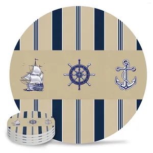 Table Mats Striped Ship Rudder Anchor Ceramic Coasters Absorbent Tableware Mat Home Coffee Dining Decoration Placemat Gift