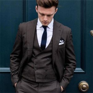 Men's Suits & Blazers Formal Dark Grey Mens Notched Lapel Wedding Groom Tuxedo 3 Pieces Jacket Pants Set Business Blazer Masculino Costume H