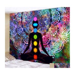 Tapestries Spiritual Background Divider Hanging Blanket Gift Seven Chakra Mandala Printed Wall Tapestry Home Decor Yoga Meditation D Dhnwj