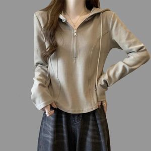 Autumn New French Shoulder Hoodie Slim Fit Long Sleeve T-shirt Stora botten toppkvinnor