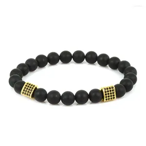 Charmarmband Lucky Gem Fashion Natural Black Mantra Prayer Bead Triangle Pillar Armband för kvinnor och Mens Pulseras Masculina