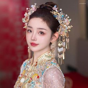 Hair Clips Bridal Headdress Chinese Golden Crown Wedding Accessories Style Dragon And Phoenix Jewelry Batch