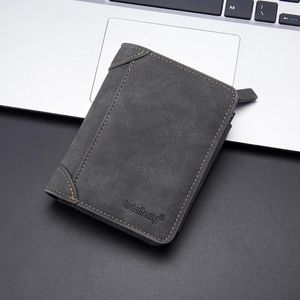 Wallets Baellerry Men 3-fold Hasp Card Holder High Quality PU Leather Male Purse Vintage Zipper Coin Wallet For