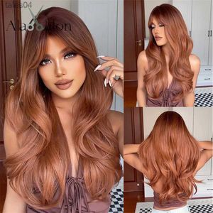 Synthetic Wigs ALAN EATON Auburn Layered Wig with Bangs Long Curly Wavy Wig for Women Synthetic Ginger Wig for Daily Party Heat Resistant Hair YQ231110