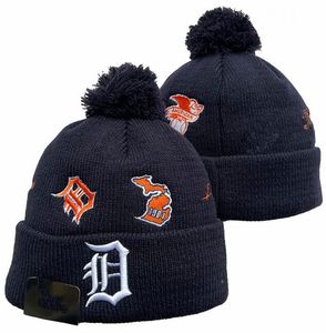 Bonés masculinos Detroits Beanies Tigers Chapéus Todas as 32 equipes de malha com punhos Pom listrado lateral lã quente EUA College Sport Knit Hat Hockey Beanie Cap para mulheres A0