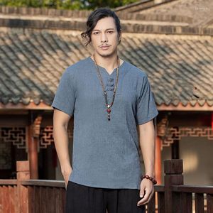 Ethnic Clothing Summer Men Linen Shirt Chinese Style Retro Casual Tops Plus Size Traditional Asian Clothes Tang Suit For Man 30495