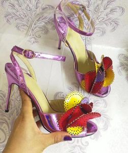 Sandali da donna sexy Viola Bling Settore Fiore Donna Cinturino alla caviglia Summer Party Colore misto Stiletto Peep Toe Sandali con tacco alto