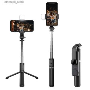 Monopiedi selfie Bluetooth wireless Selfie Stick pieghevole treppiede portatile con luce di riempimento otturatore telecomando per smartphone Android iPhone Q231110