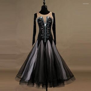 Scene Wear Ballroom Competition Dance Dresses Adult Classic Elegant Black Waltz kjol Kvinnor Tango Dancing Dress