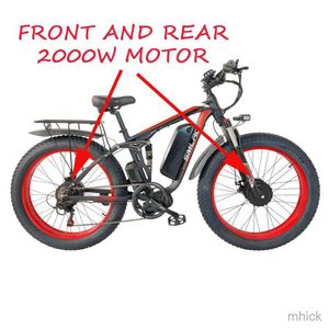 Cyklar 2000W Electric Bicycle Dual Motor SMLRO V3 Pro 26inch 48V 28MPH 16AH 22.4Ah Snow Mountain Bike Full Suspension Ebike för vuxen M230410