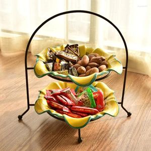 Plates Creative Double Layer Fruit Chinese Living Room Tea Table Dekoration American Home Holders Dessert Magasy