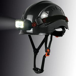 Skates Helmets Carbon Fiber Color Safety Helmet With Led Head Light CE EN397 ABS Hard Hat ANSI Industrial Work At Night Protection 231109