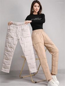 Женские джинсы, женские зимние теплые пуховые хлопковые брюки, легкие стеганые брюки с подкладкой, повседневные прямые брюки с эластичной резинкой на талии, женские