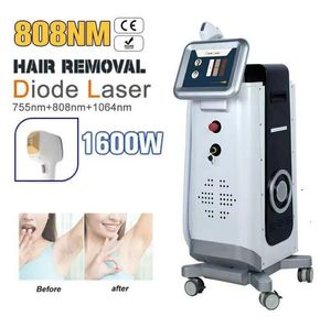 Salong Använd 808nm Diode Laser Hårborttagningsmaskin 1600 Watts Ice 755Nm 808NM 1064NM 3 Våglängder Permanent smärtfri hårlaser hudföryngring Skönhetsmaskin