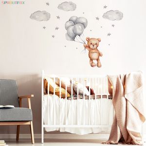 Adesivos de parede Urso fofo com adesivos de parede do quarto de balão adequados para crianças de crianças decorações de jardim de infância de jardim de jardim de jardim de infância, estrelas da uva adesivas murais 230410