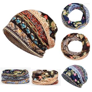 Beanies Beanie/Skull Caps Boho Style Women Beanie Cap Winter Floral Print Warm Hat Fashion Soft Thermal Skullies女性スカーフ