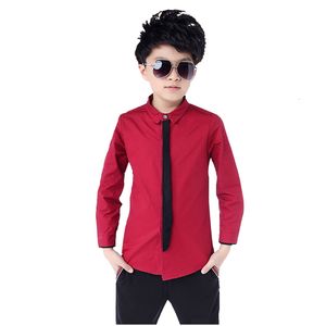 Kids Shirts Children Boy's Red Shirts Spring Classic Solid White Tops Cotton Long Sleeve Shirt for 4-15Yrs Autumn Kids Clothes 230410