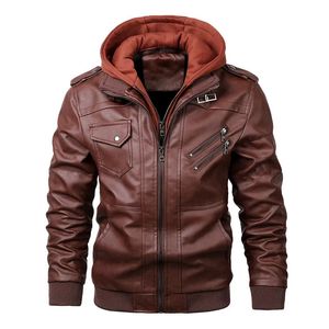 Men s läder faux jackor för män casual cowhide pu hooded höst vinter rockar manlig varm vintage motorcykel punk överrockar 231110